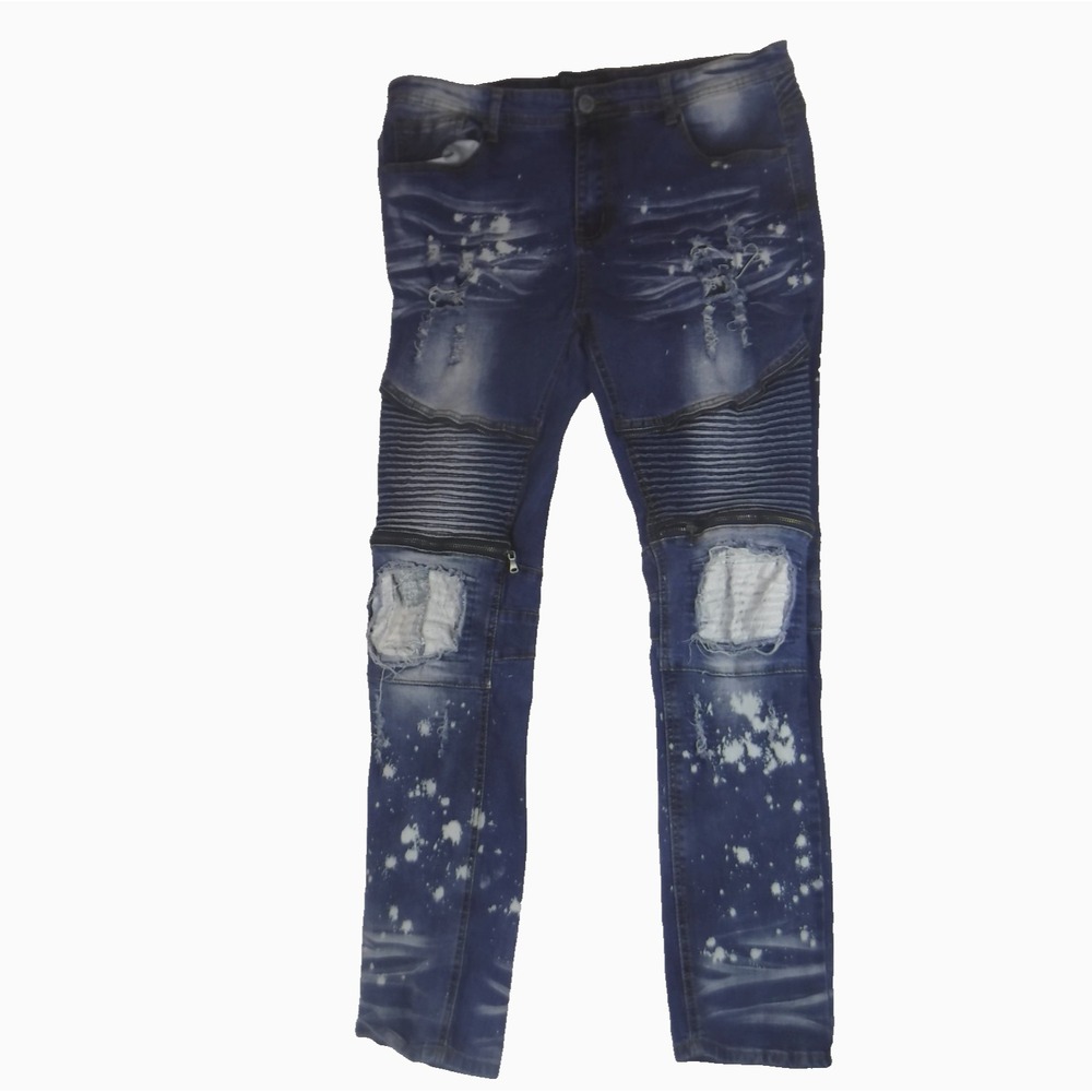 Encrypted Men's 38x30 Jeans Blue‎ Acid Wash Skinny Distressed Denim Streetwear